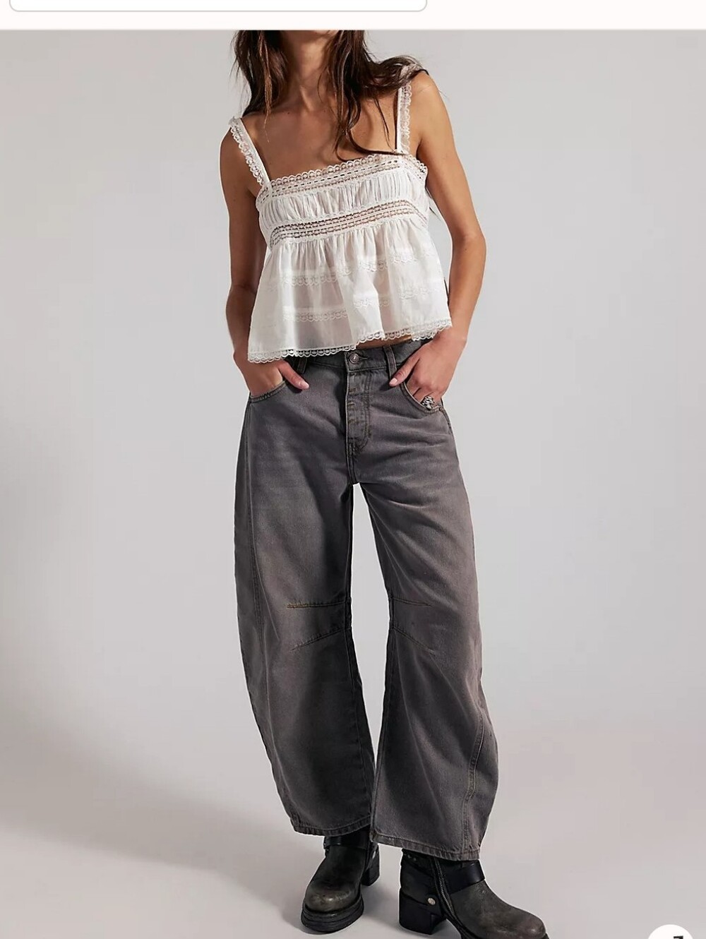 NWOT We The Free Good Luck/Lucky You Mid-Rise Barrel Jeans in Archive Grey